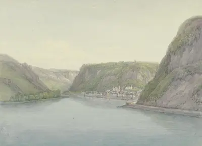 Blick in das Rheintal, rechts Sankt Goar av Christian Georg Schütz the elder