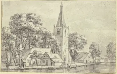 Dorfkirche unter Bäumen am Kanal, Jan Van Kessel The Elder