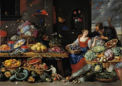 Fruit and Vegetable Market with a Young Fruit Seller av Jan Van Kessel The Elder