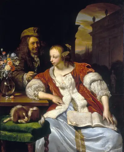 Le chant interrompu; portrait de l’artiste et sa femme av Frans van Mieris the Elder