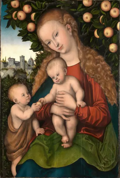 Maria mit dem Kind und dem Johannesknaben unter dem Apfelbaum von Lucas Cranach the Elder