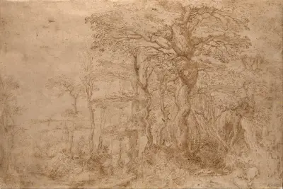 Waldlandschaft mit fünf Bären von Pieter Bruegel The Elder