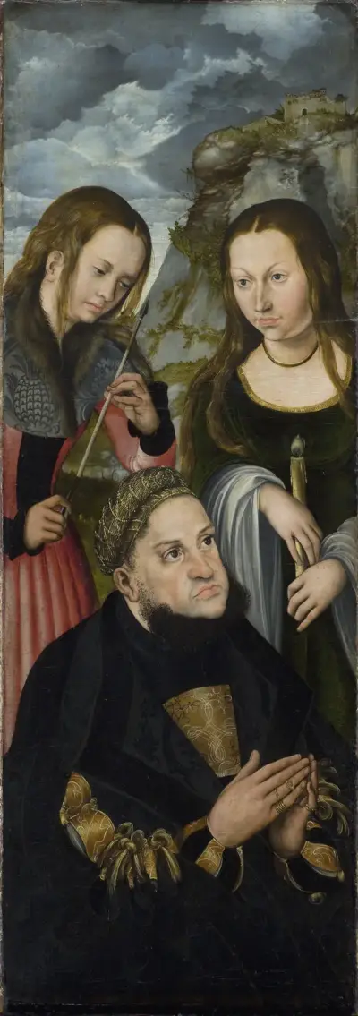 The Elector Frederic the Wise of Saxony (1463-1525) with the Saints Ursula (left) and Genevieve (right) von Lucas Cranach the Elder