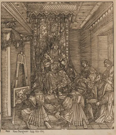 The Emperor Maximilian I on his throne av Hans Burgkmair The Elder