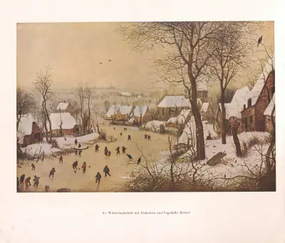 Zimní krajina s bruslaři a ptačí pastí, Pieter Bruegel The Elder