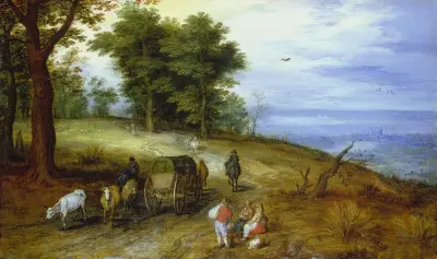 Wooded Landscape with Figures av Jan Brueghel The Elder