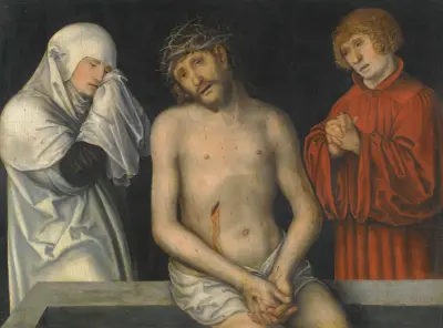Christ As Man Of Sorrows Together With The Virgin And Saint John, Lucas Cranach the Younger