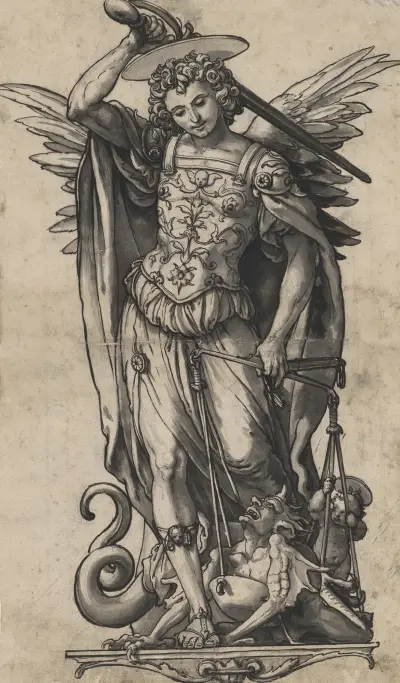 Der Erzengel Michael als Seelenwäger von Hans Holbein The Younger
