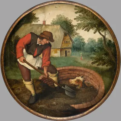It is too Late to Fill in the Well After the Calf has Drowned av Pieter Brueghel The Younger