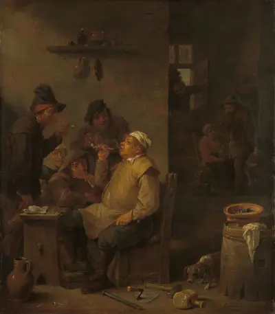 Kuřák Mason v hospodě se společností, David Teniers The Younger