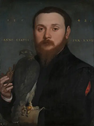 Bildnis eines Edelmanns mit Falken von Hans Holbein The Younger
