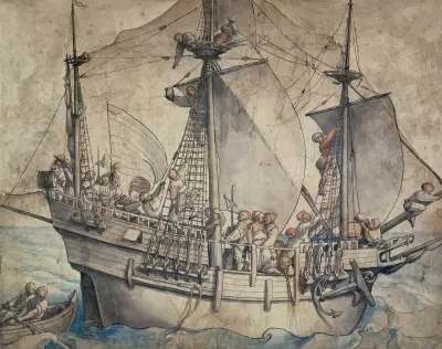 Ship with Revelling Sailors, Lansquenets and a Sutleress von Hans Holbein The Younger