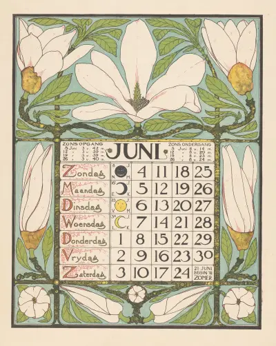 Kalenderblad voor juni 1899 av Theo Nieuwenhuis