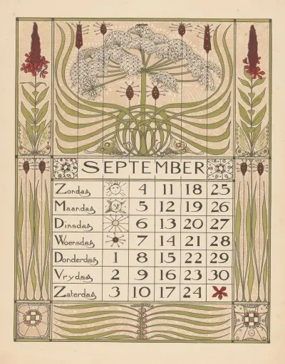 Kalenderblad voor september 1898 av Theo Nieuwenhuis
