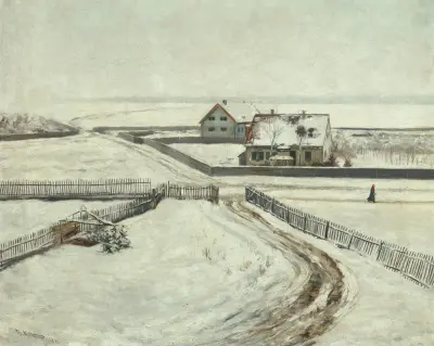 Houses in a winter landscape, Theodor Kittelsen