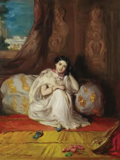 Jeune Fille Mauresque, Assise Dans Un Riche Intérieur (Almée) av Théodore Chassériau