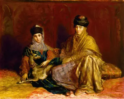 Woman and Little Girl of Constantine with a Gazelle av Théodore Chassériau