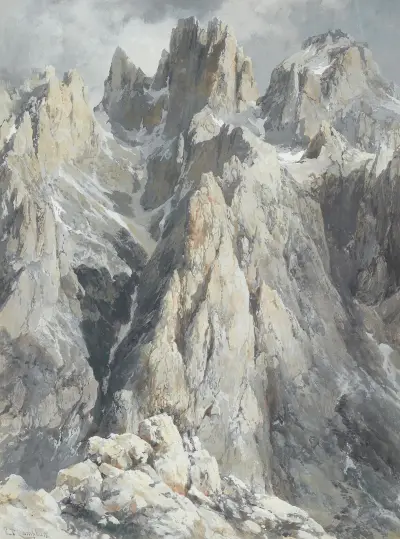 Cima di Fiocobon und Cima di Campido vom Nordwestrande des Altipiano delle Pale di San Martino av Edward Theodore Compton