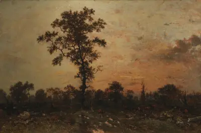 Edge of the Forest, Sun Setting av Théodore Rousseau