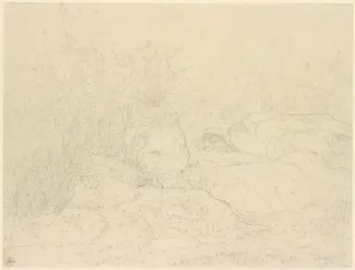 Felsen im Wald von Fontainebleau av Théodore Rousseau