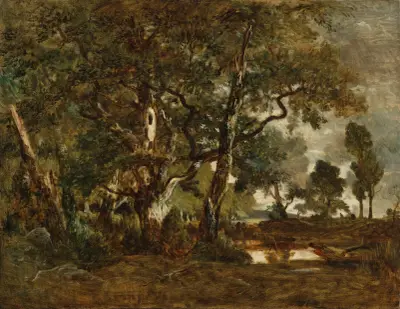 Forest of Fontainebleau, Cluster of Tall Trees Overlooking the Plain of Clair-Bois at the Edge of Ba… av Théodore Rousseau