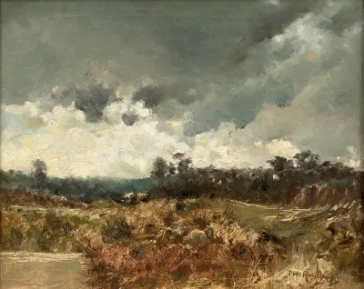 Landscape under a stormy sky av Théodore Rousseau