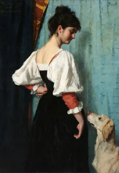 Portret młodej kobiety z psem „Puck”, Thérèse Schwartze