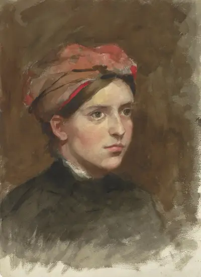 Portret młodej kobiety w czerwonej chuście, Thérèse Schwartze