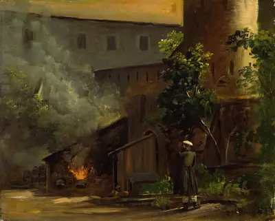 From a Courtyard at the Scharfenberg Castle near Dresden av Thomas Fearnley