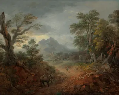 Leśny pejzaż z osłami i postaciami na ścieżce, Thomas Gainsborough