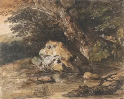 Lesní tůň se skalami a rostlinami, Thomas Gainsborough