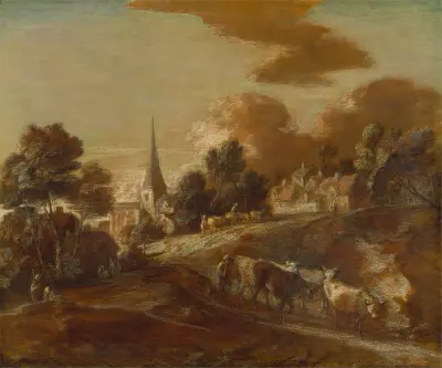 Představa lesní vesnice s honáky a dobytkem, Thomas Gainsborough