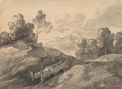 Landschaft mit Pferd und Karre, die einen Hügel hinabfährt von Thomas Gainsborough