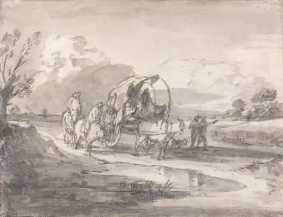 Otevřená krajina s jezdci a krytým vozem, Thomas Gainsborough