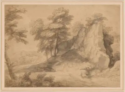 Skalisty leśny krajobraz z postaciami, Thomas Gainsborough
