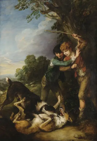 Two shepherd boys with dogs fighting, Thomas Gainsborough