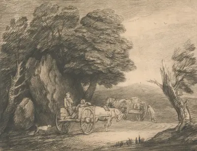 Lesní krajina se dvěma venkovskými vozy a postavami, Thomas Gainsborough