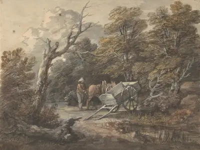 Leśny pejzaż z chłopem, koniem i wozem, Thomas Gainsborough