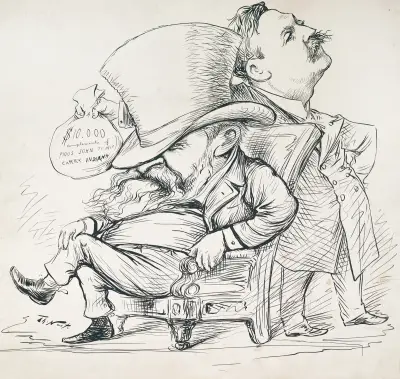 $10,000 compliments of pious John to help carry Indiana von Thomas Nast
