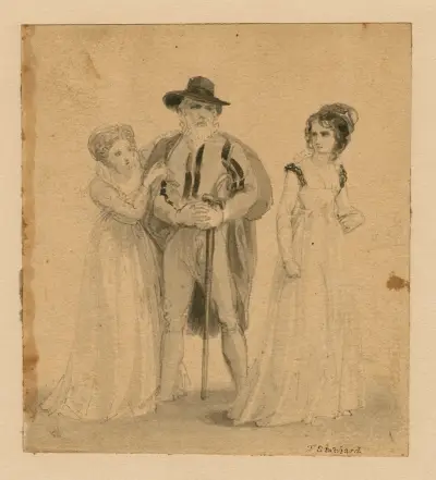 Merry wives of Windsor, Mrs. Page, Mrs. Ford, Falstaff av Thomas Stothard