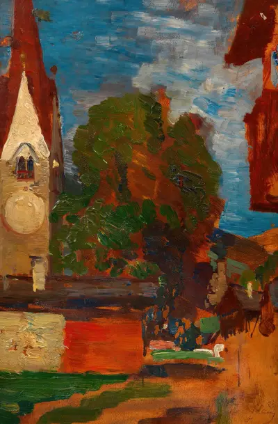 Kirche in Taufers (Dorfplatz) av Tina Blau