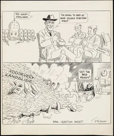 Mr. Wilson predicts that he will go to bed at 9 oclock election night, John Tinney McCutcheon