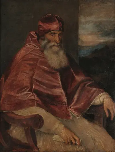 Portrait of Pope Paul III with Camauro av Titian