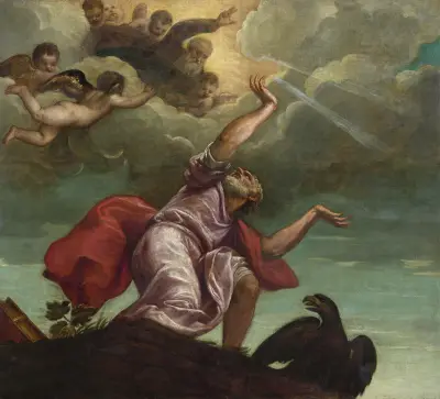 Saint John the Evangelist on Patmos av Titian