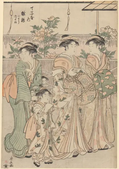 Peonies on Nakanochô Street in Yoshiwara Gay Quarters (Nakanochô no Botan), 1789 – Nr. 1, Torii Kiyonaga