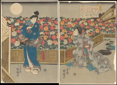 Noční scéna v Zeleném domě neboli Yoshiwaře, Utagawa Kunisada (Toyokuni III)