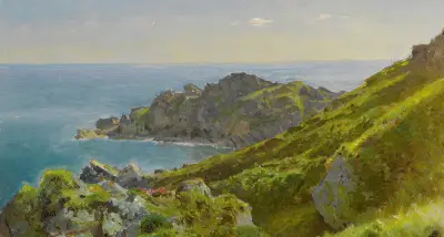 Küstenlinie mit grasbewachsenem Hang von William Trost Richards