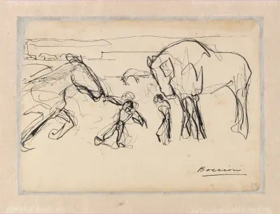Horses and Figures in a Landscape, Umberto Boccioni