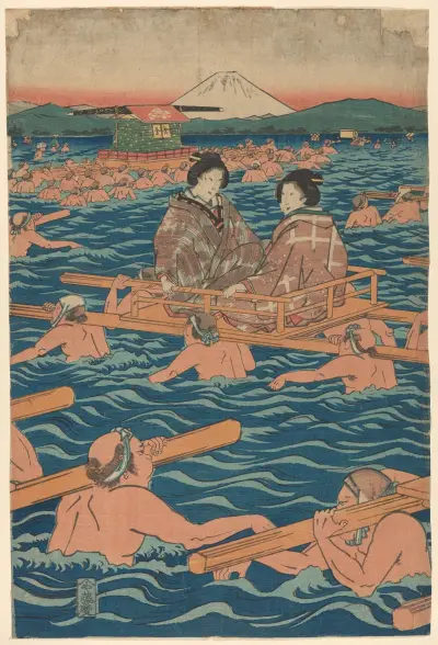 Fording a Broad River – nr 2 av Utagawa Hiroshige