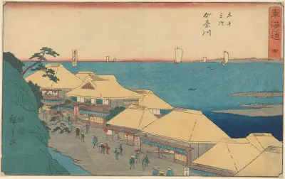 Kanagawa Yedo; House on River av Utagawa Hiroshige